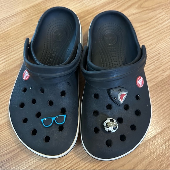 CROCS Shoes - Crocs black white shark sunglasses soccer ball men’s 4 women’s 6 slip on clog